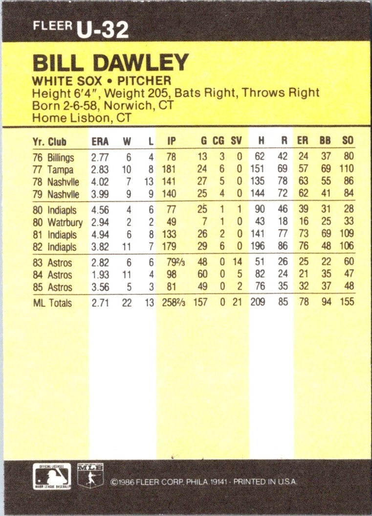 1986 Fleer Update Bill Dawley