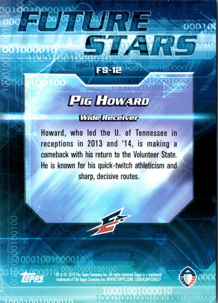 2019 Topps AAF Future Stars Pig Howard