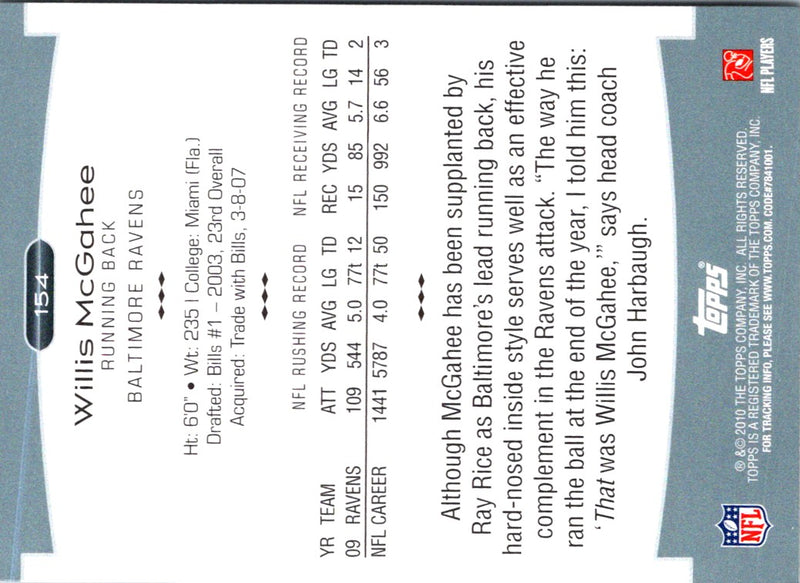 2010 Topps Platinum Willis McGahee