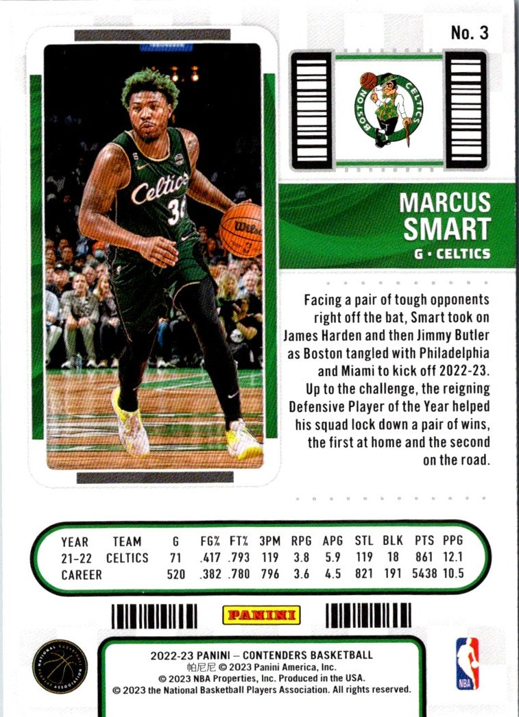 2022 Panini Contenders Game Ticket Green Marcus Smart