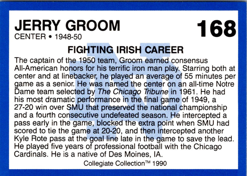 1990 Collegiate Collection Notre Dame Jerry Groom