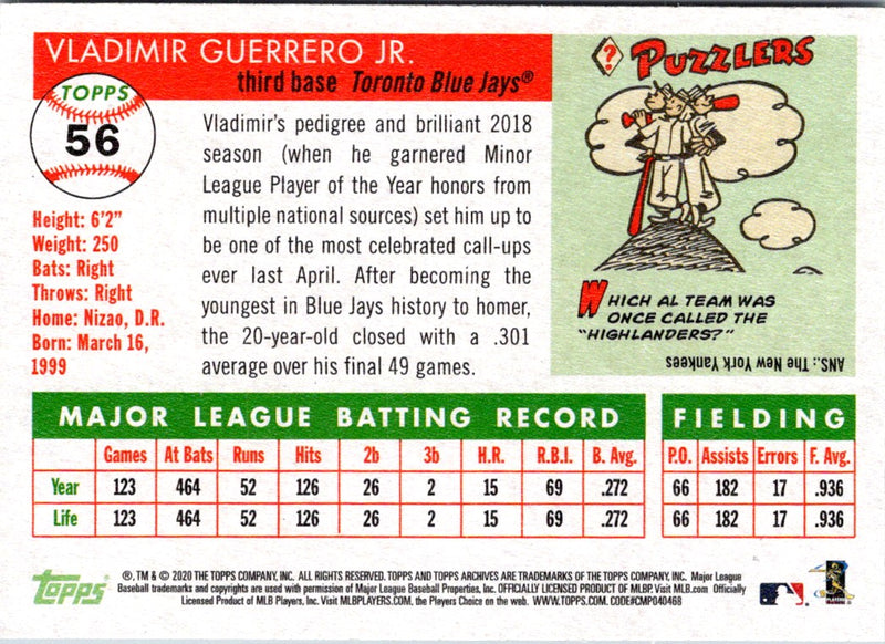 2020 Topps Archives Vladimir Guerrero Jr.