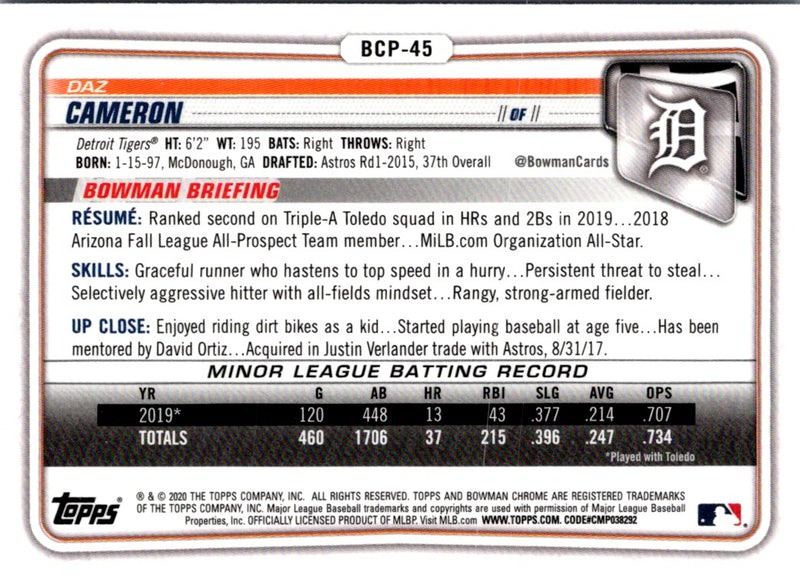 2020 Bowman Chrome Prospects Daz Cameron