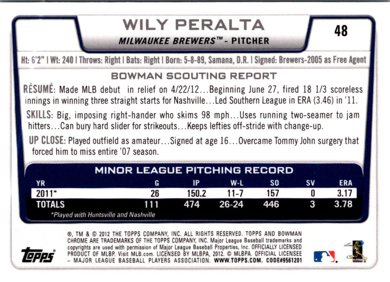 2012 Bowman Draft Picks & Prospects Chrome Wily Peralta