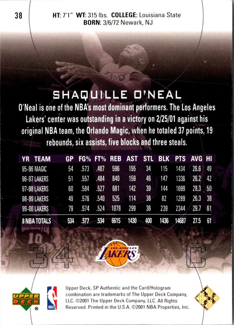 2001 Upper Deck Pros & Prospects Shaquille O'Neal