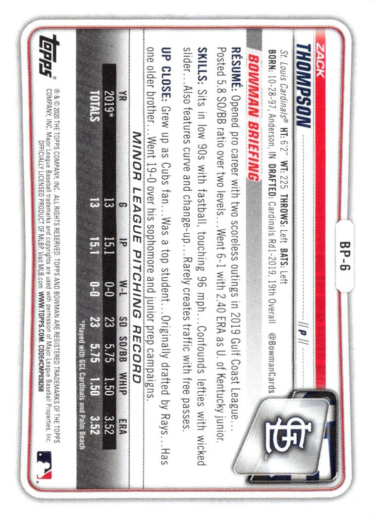 2020 Bowman Prospects Zack Thompson