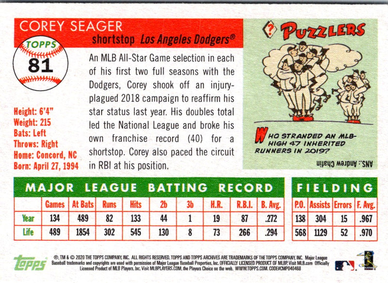 2020 Topps Archives Corey Seager