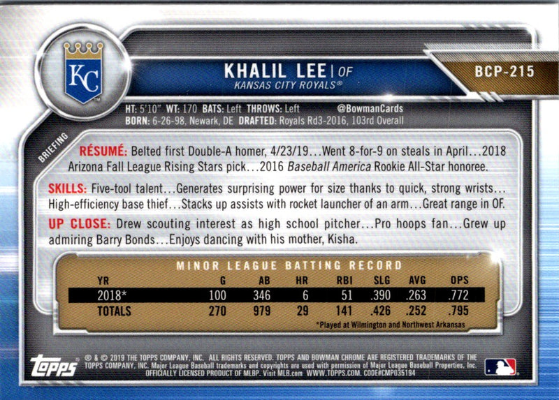 2019 Bowman Chrome Prospects Khalil Lee