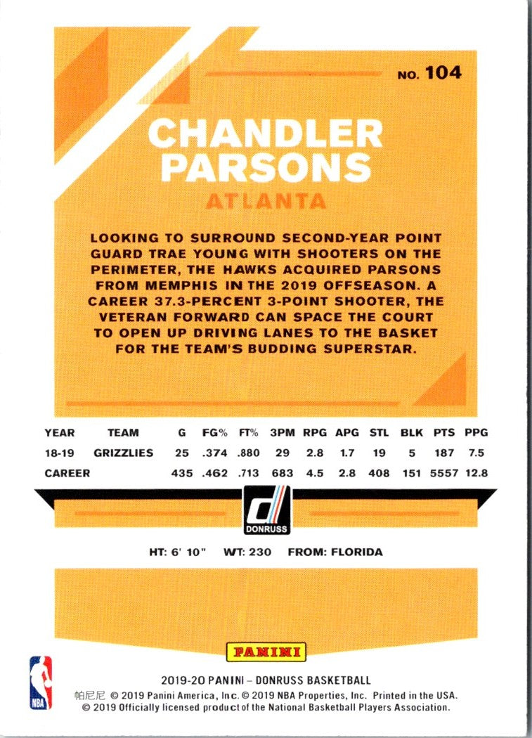 2019 Donruss Chandler Parsons