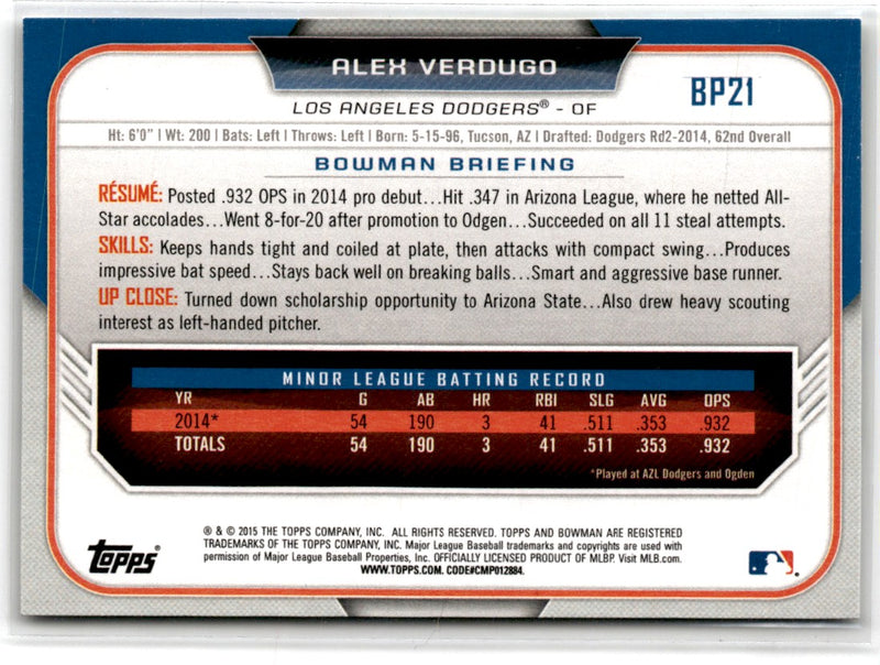 2015 Bowman Prospects Alex Verdugo