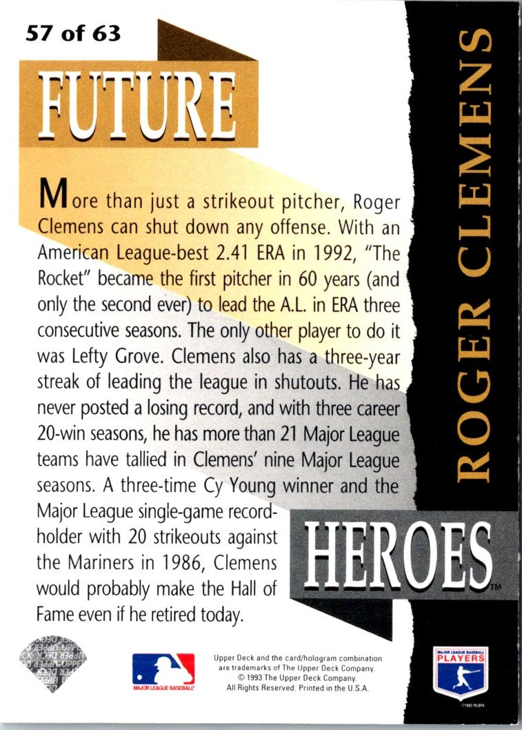 1993 Upper Deck Future Heroes Roger Clemens