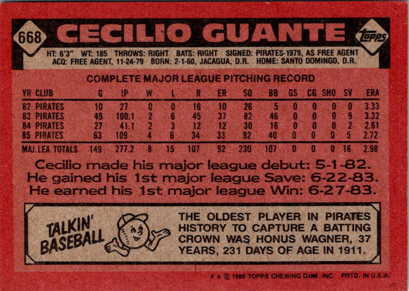 1986 Topps Cecilio Guante