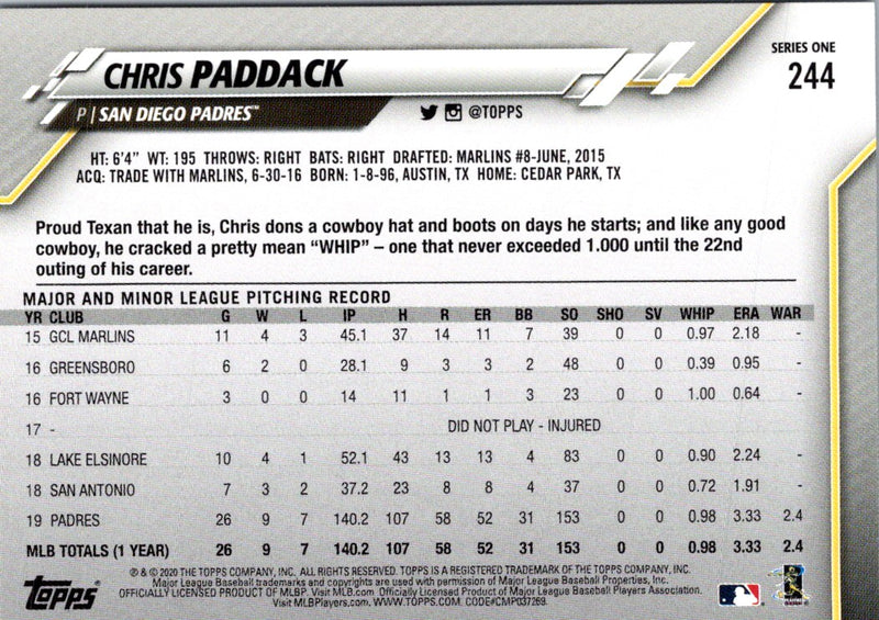 2020 Topps Chris Paddack