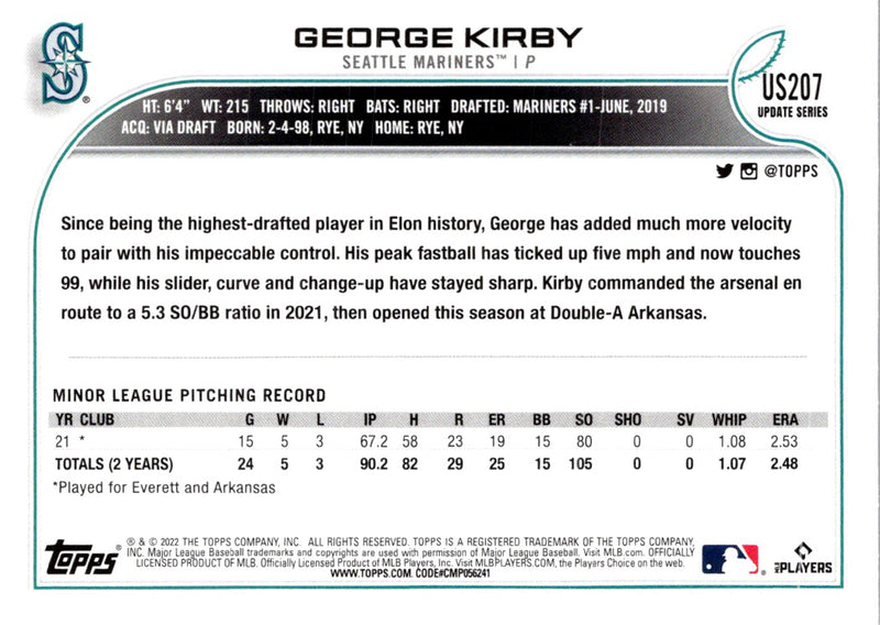 2022 Topps Update George Kirby