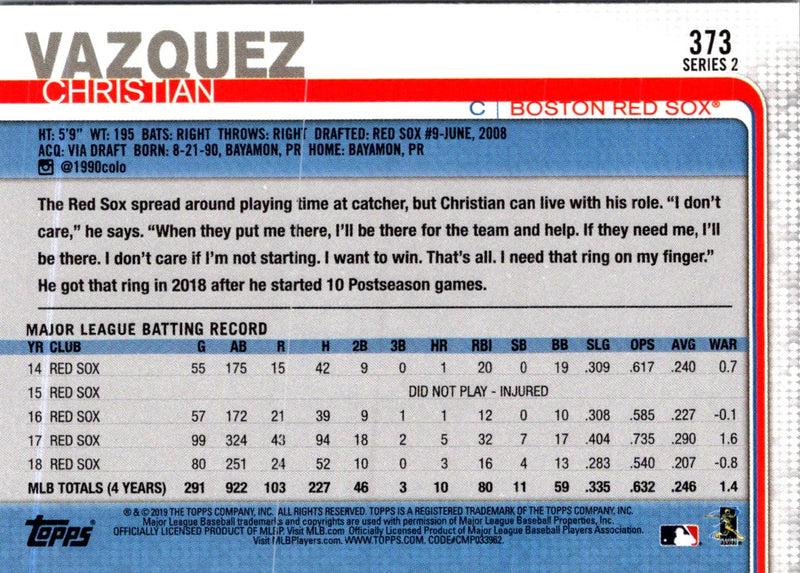 2019 Topps Christian Vazquez