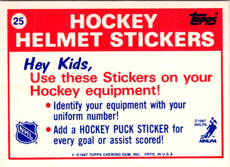 1988 Topps Sticker Inserts Hartford Whalers