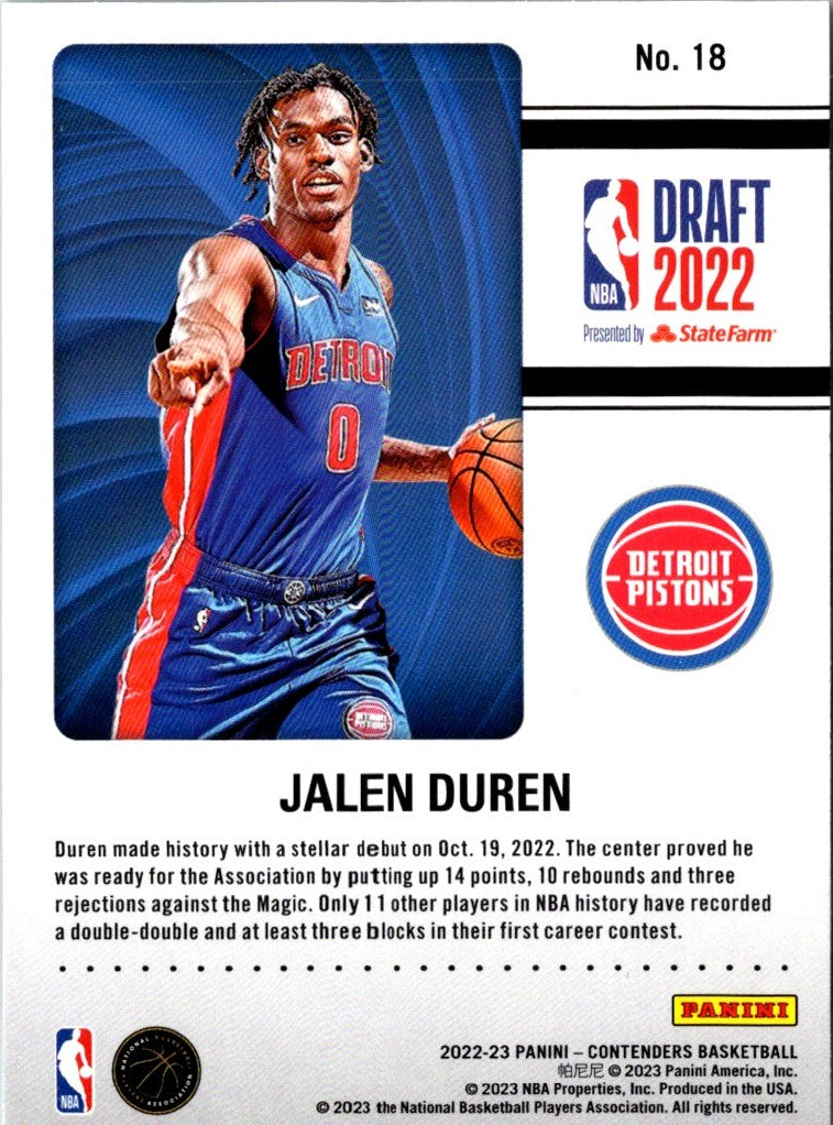 2022 Panini Contenders 2022 Draft Class Jalen Duren