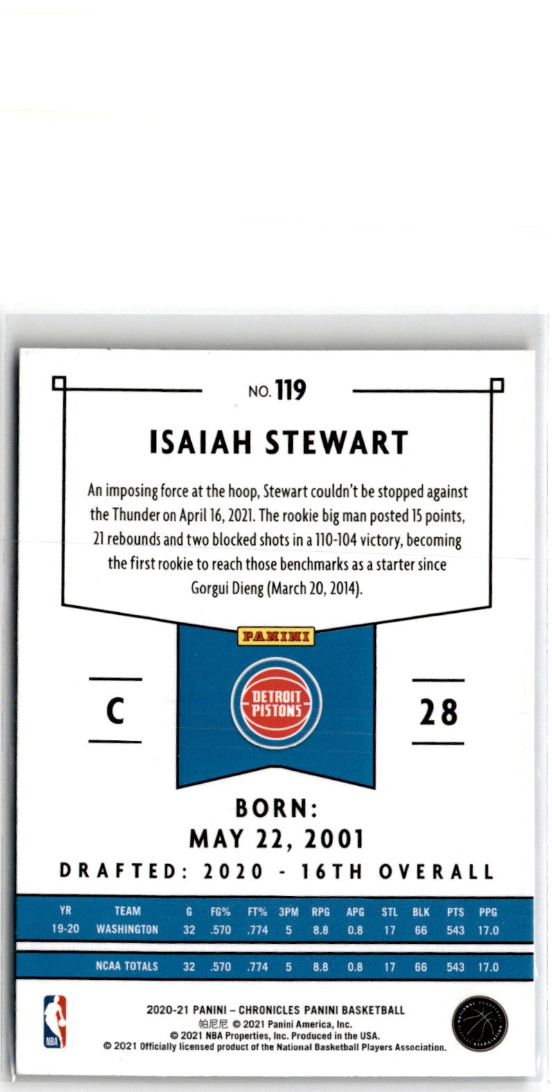 2020 Panini Chronicles Isaiah Stewart