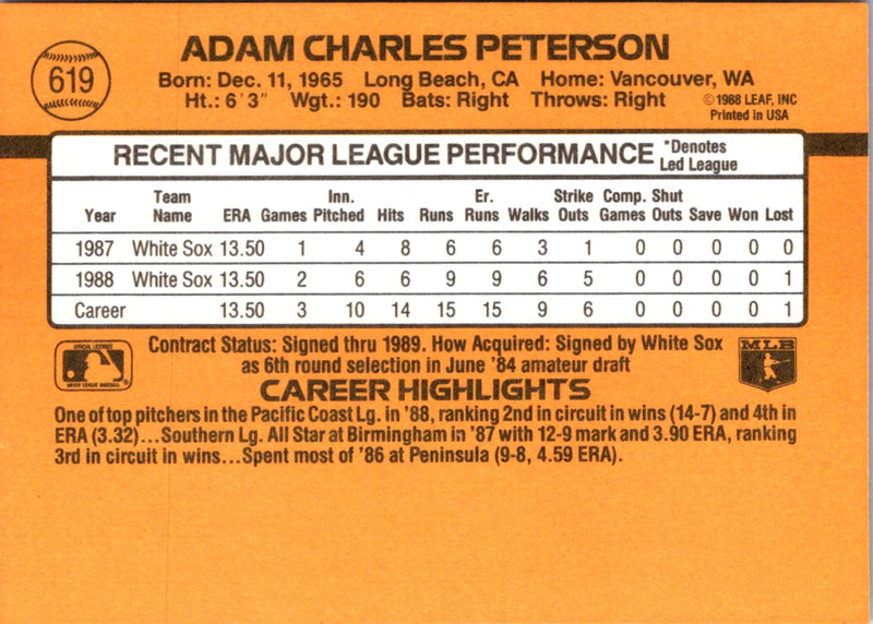 1989 Donruss Adam Peterson
