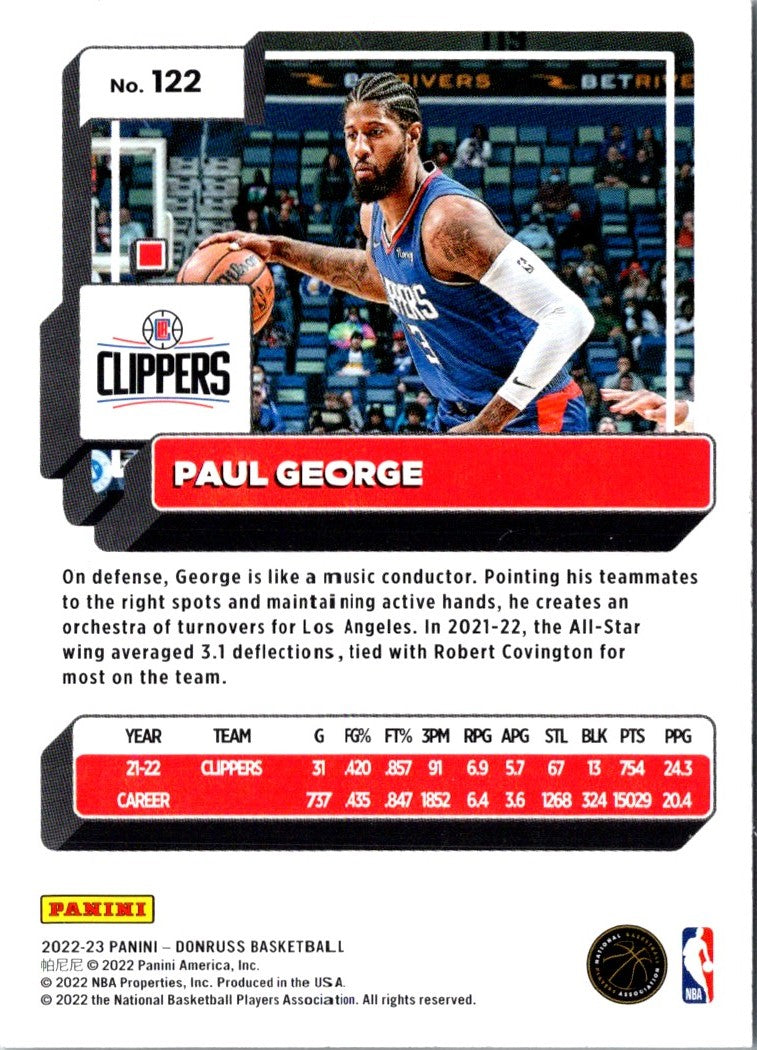 2022 Donruss Holo Laser Red/Gold Paul George