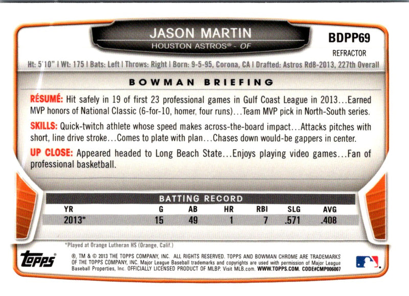 2013 Bowman Draft Picks & Prospects Chrome Jason Martin