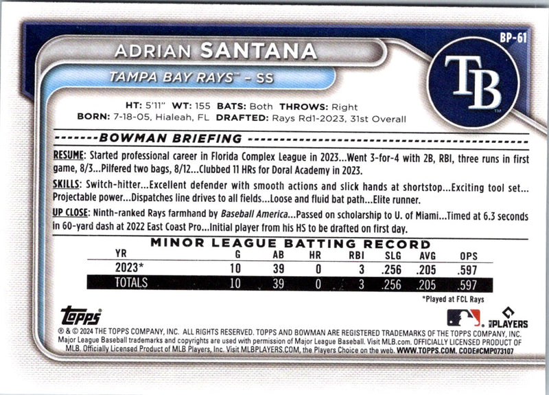 2024 Bowman Prospects Adrian Santana