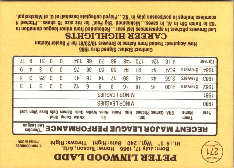 1985 Donruss Peter Ladd