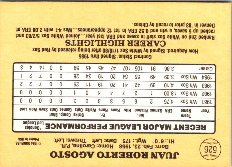 1985 Donruss Juan Agosto