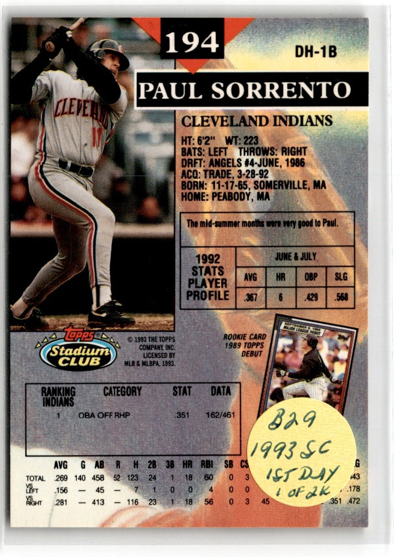 1993 Stadium Club First Day Production Paul Sorrento