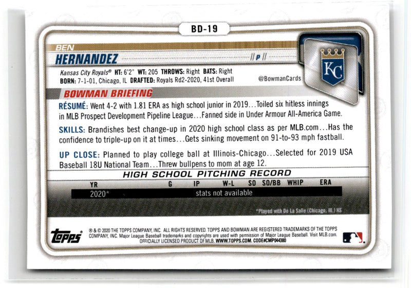 2020 Bowman Draft 1st Edition Ben Hernandez