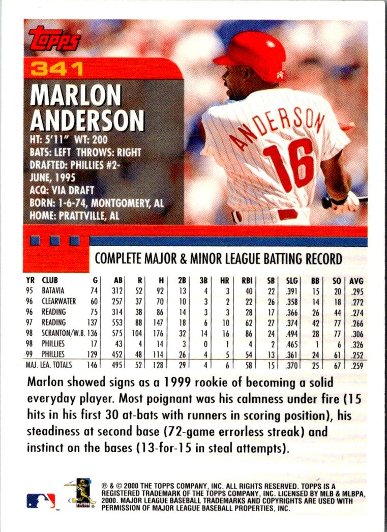 2000 Topps MVP Promotion Marlon Anderson