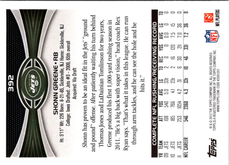 2012 Topps Shonn Greene