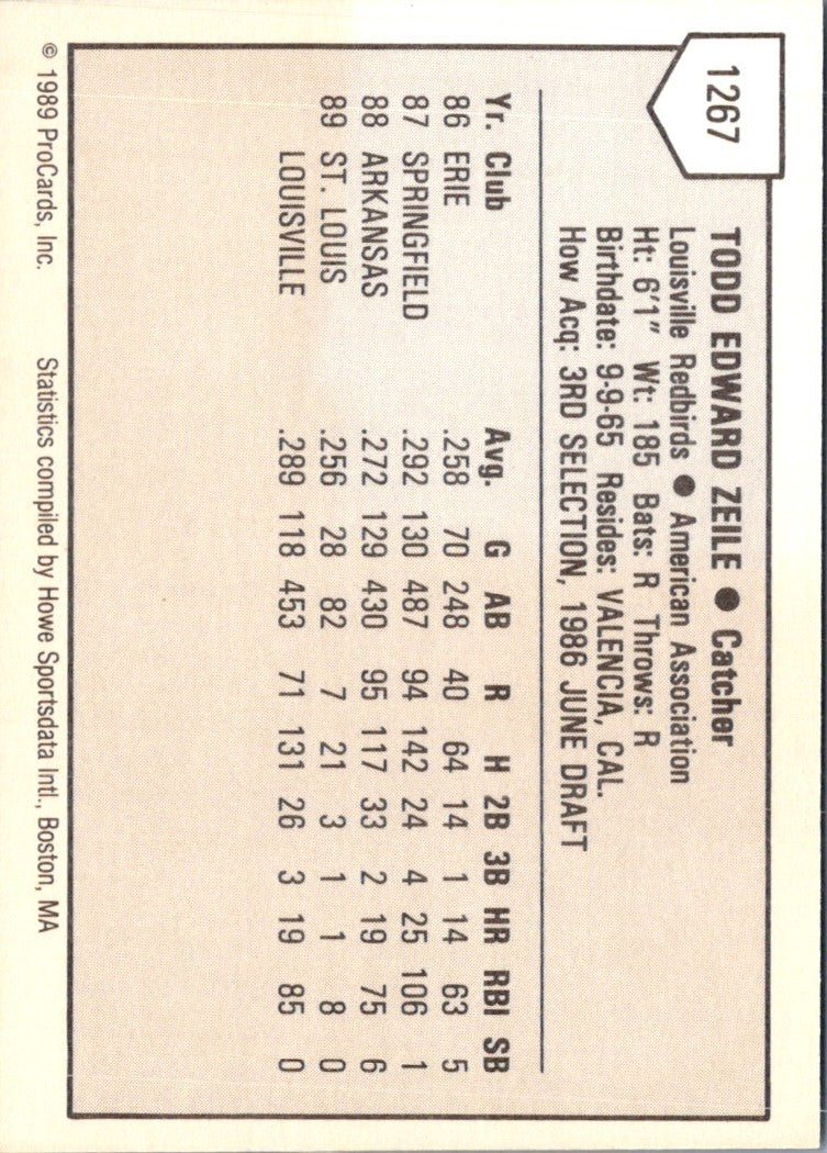 1989 ProCards Minor League Team Sets Todd Zeile