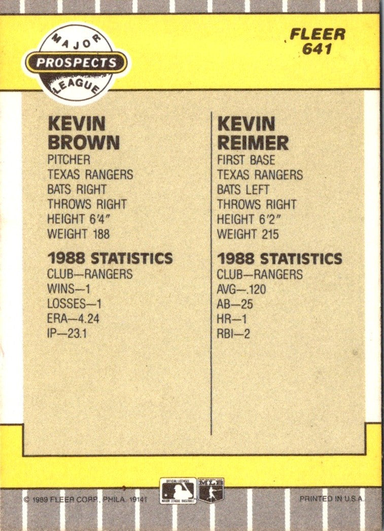 1989 Fleer Kevin Brown/Kevin Reimer