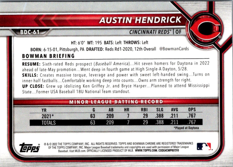 2022 Bowman Draft Baseball Chrome Austin Hendrick