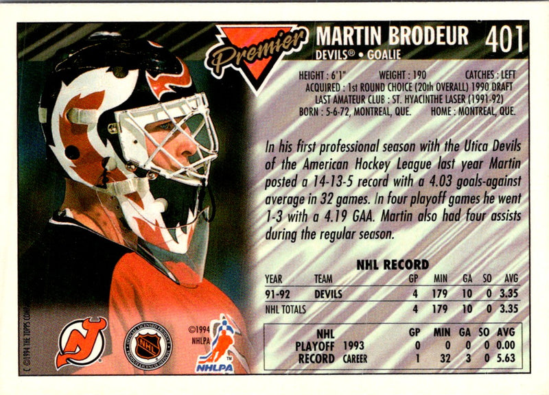 1993 Topps Premier Martin Brodeur