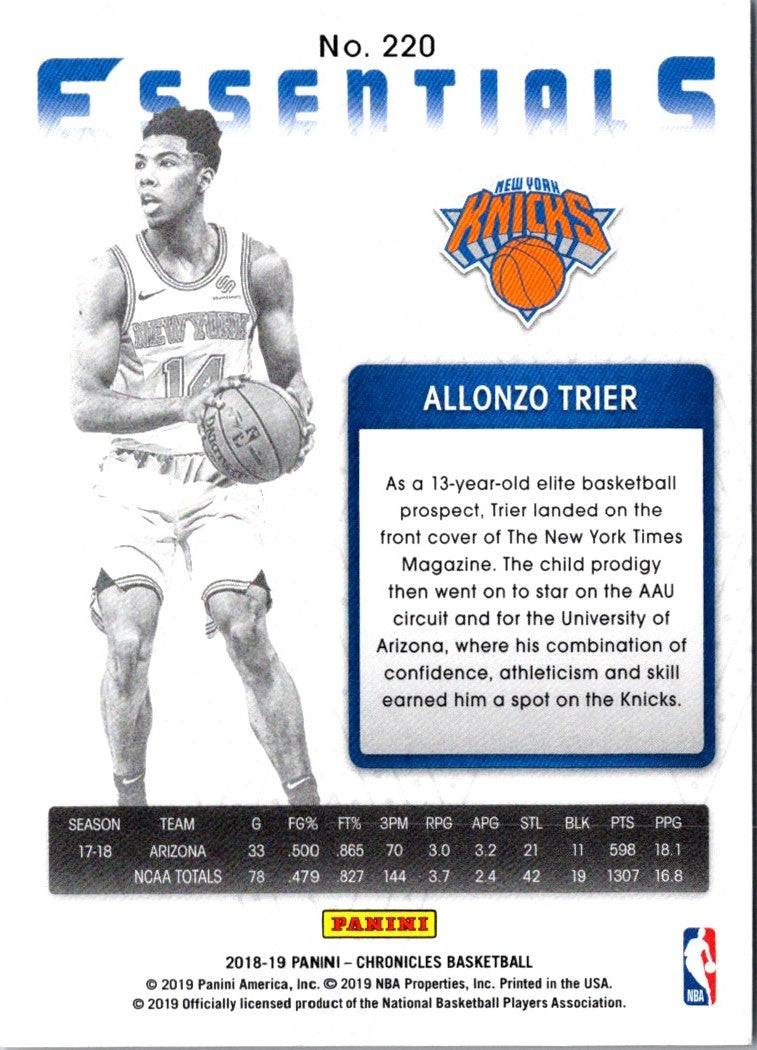 2018 Panini Chronicles Allonzo Trier