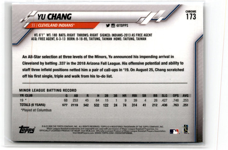 2020 Topps Chrome Yu Chang