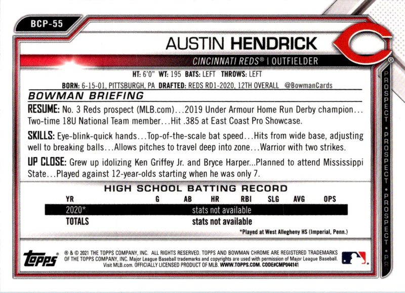 2021 Bowman Chrome Prospects Austin Hendrick