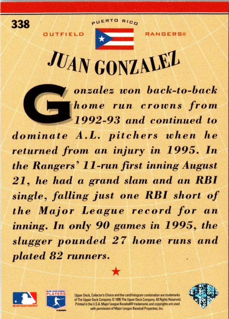 1996 Collector's Choice Signature Juan Gonzalez