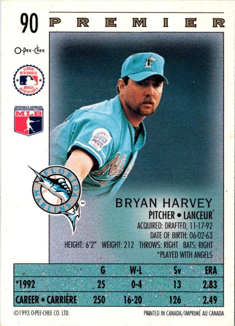 1993 O-Pee-Chee Premier Bryan Harvey