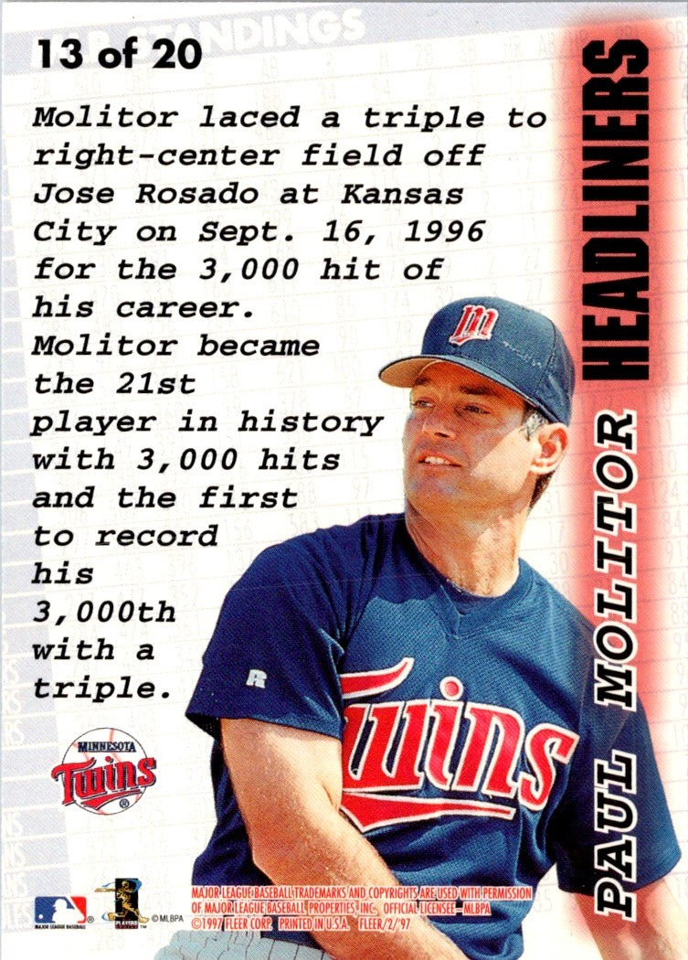 1997 Fleer Headliners Paul Molitor