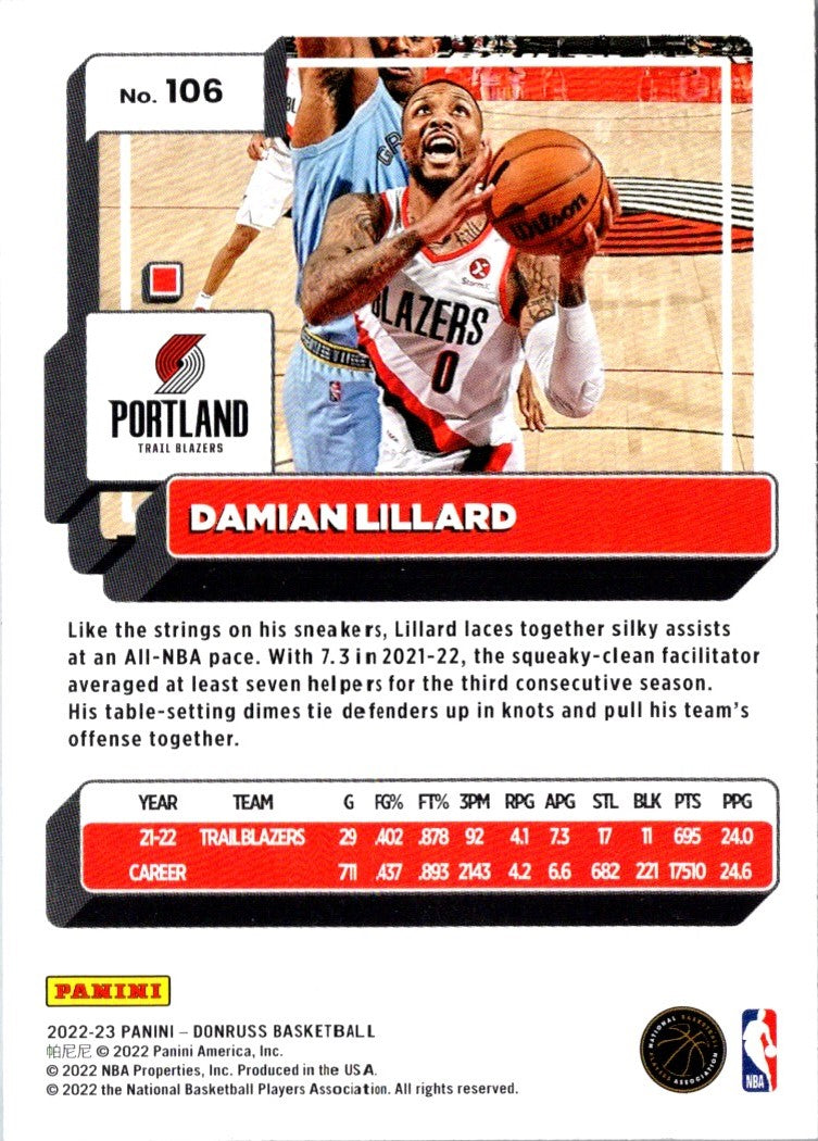 2022 Donruss Holo Laser Red/Gold Damian Lillard