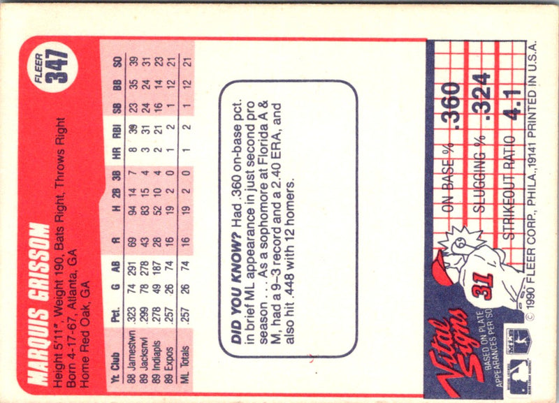 1990 Fleer Canadian Marquis Grissom