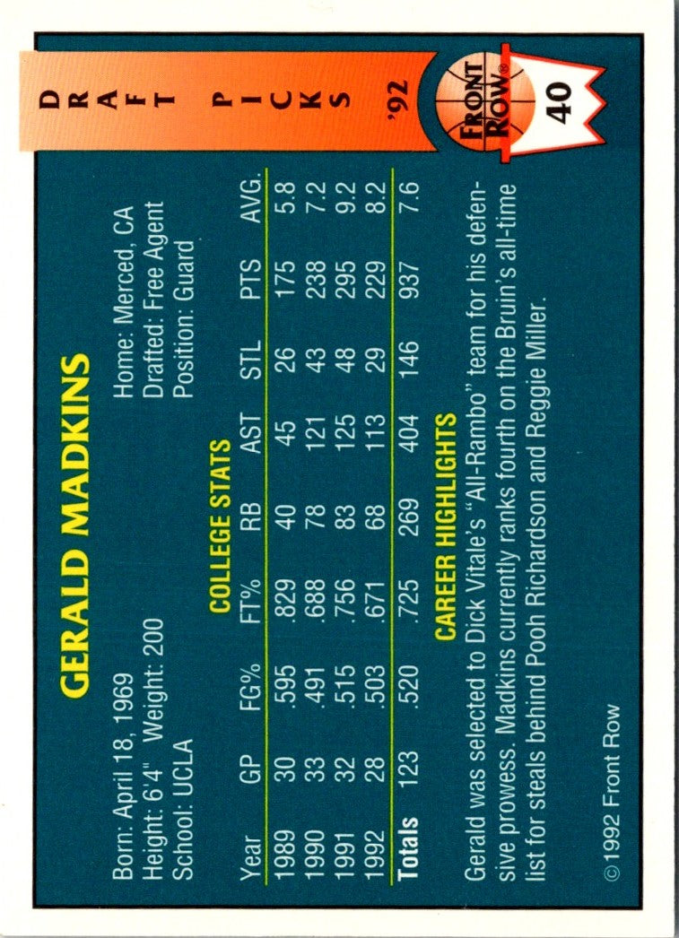 1992 Front Row Draft Picks Gerald Madkins