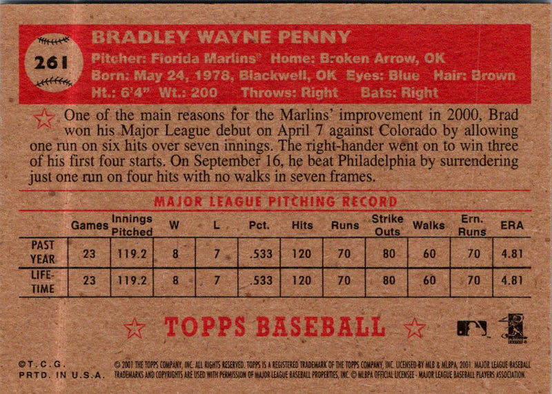 2001 Topps Heritage Brad Penny