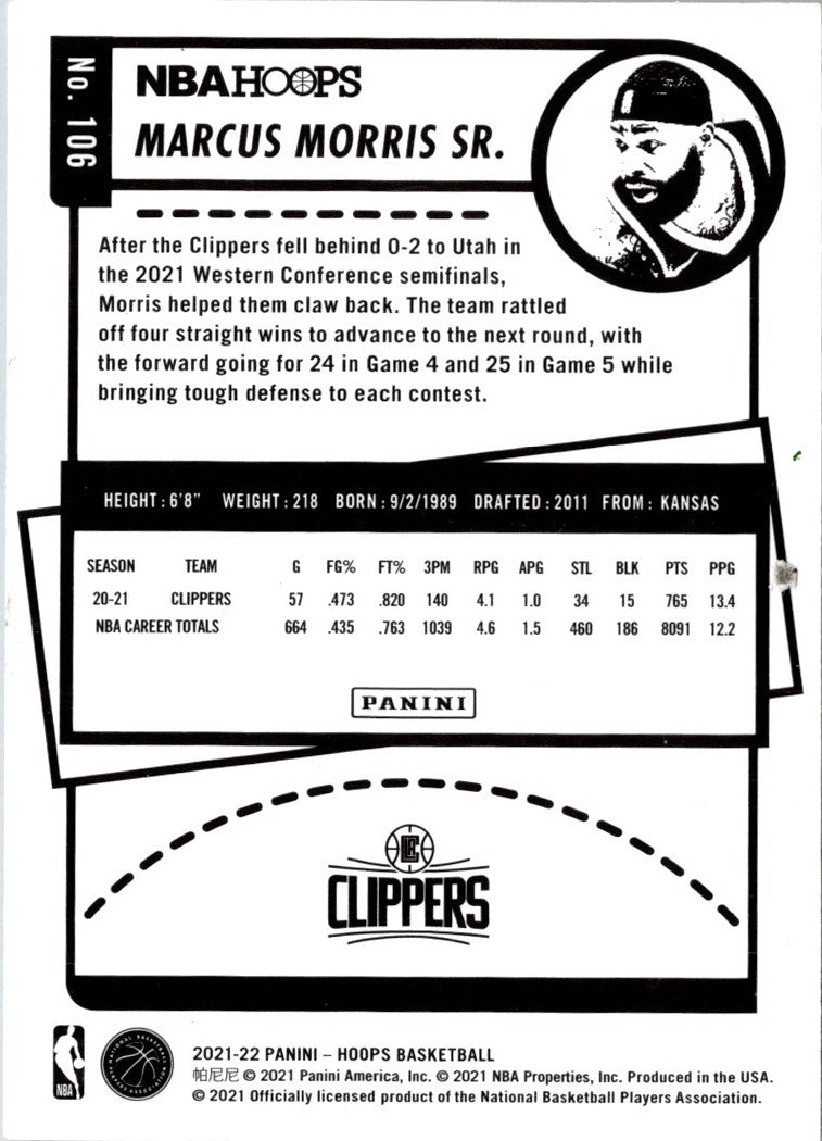 2021 Hoops Red Backs Marcus Morris Sr.