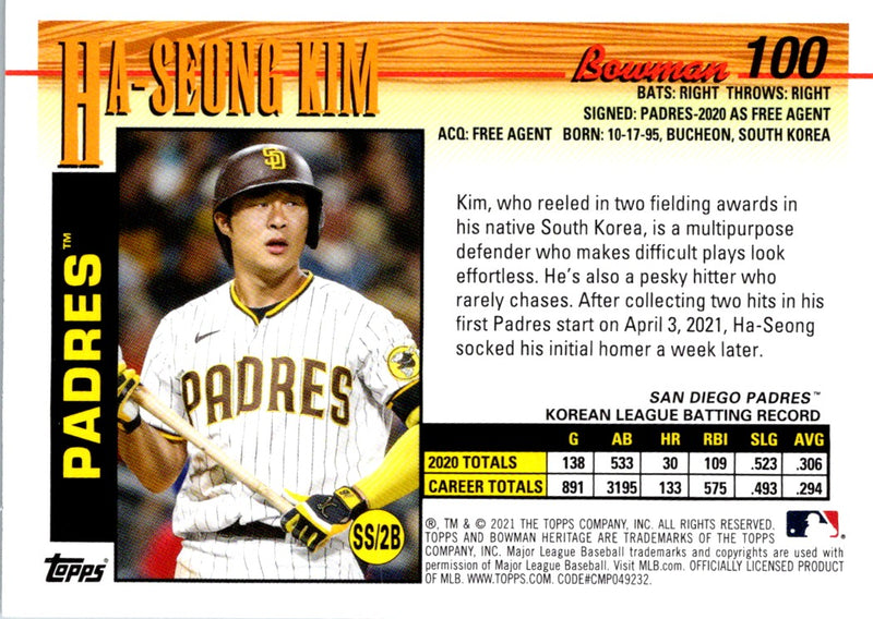 2021 Bowman Ha-Seong Kim