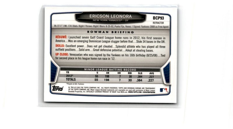 2013 Bowman Chrome Prospects Blue Wave Ericson Leonora