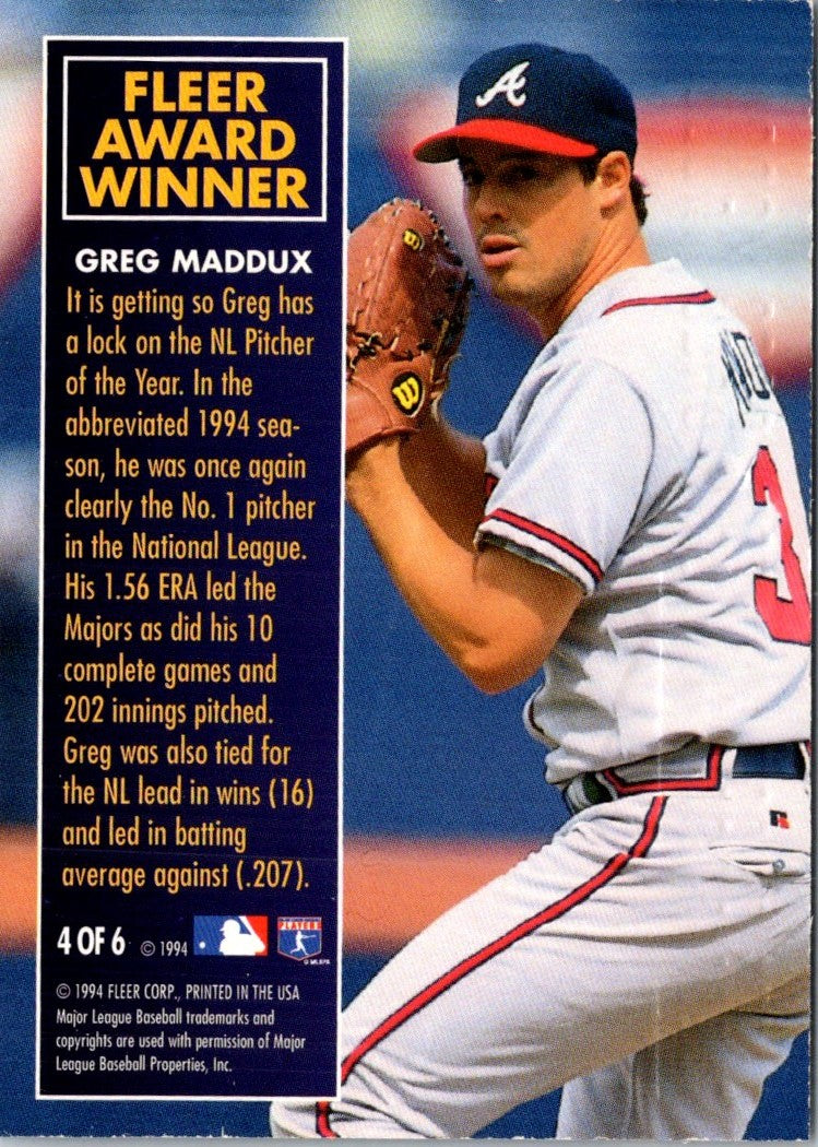 1995 Fleer Award Winners Greg Maddux